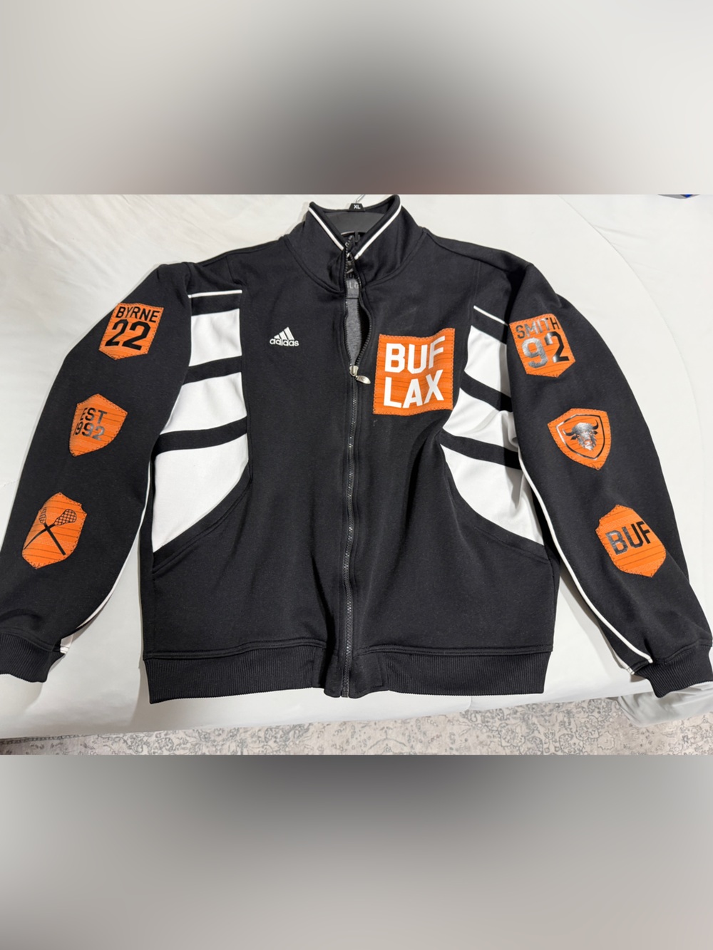 ONE OF A KIND ! Holly Hue BUFFALO BANDITS Black BUFLAX Jacket with Orange Patche